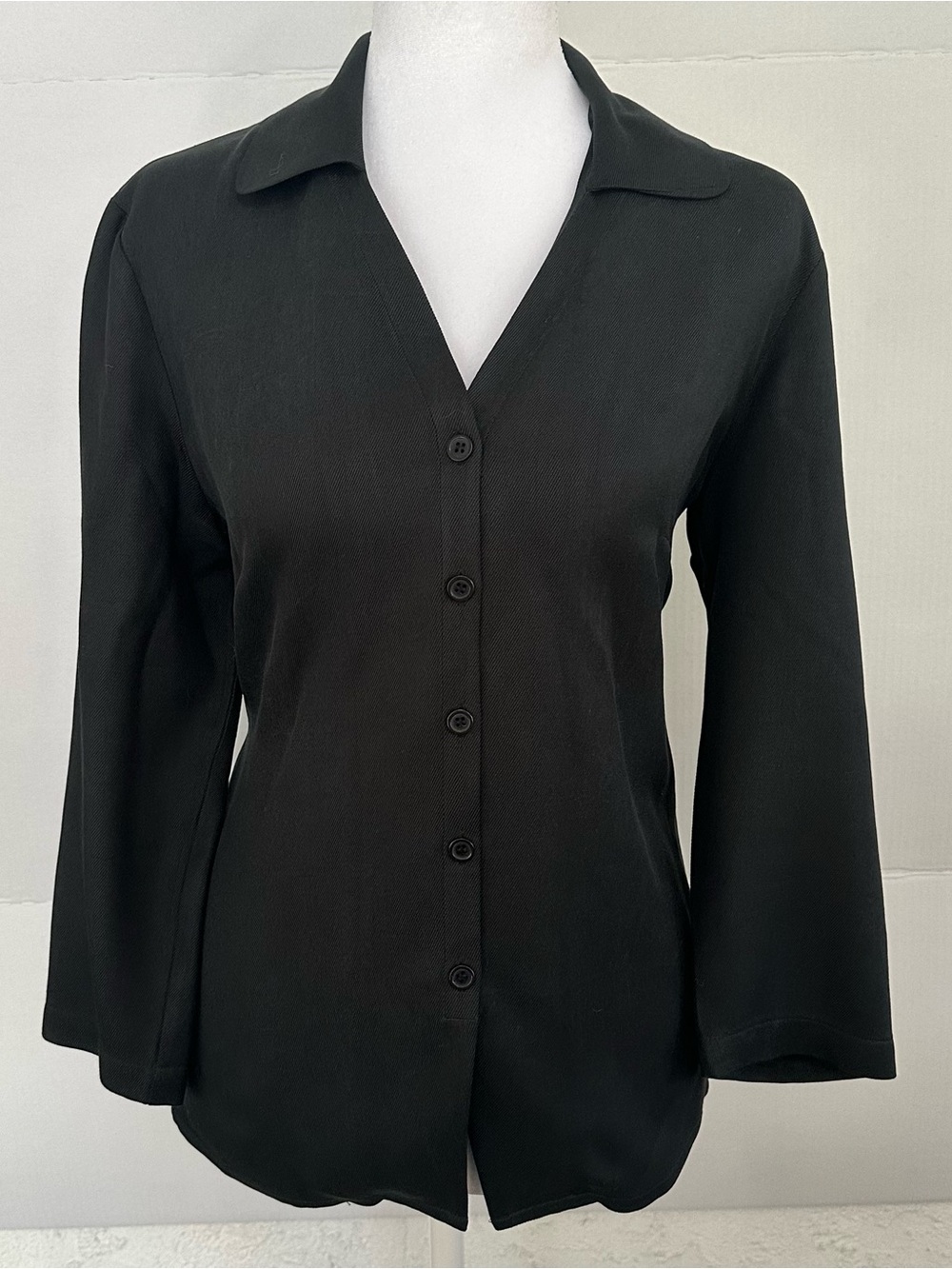 Classic Women's Black Silk Button-Front Top